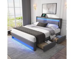 Boxspring Bed 140x200 met Opbergruimte en Hoofdbord - Gestoffeerd Tweepersoonsbed