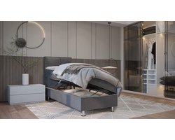 Boxspring Bed Alba 90x200 cm Velvet grijs - complete boxspring bed met opbergruimte