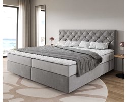 Boxspring bed Dream-Great Microvezel grijs 200x200 cm met pocketveringmatras en visco-topper