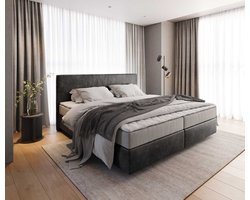 Boxspring bed Dream-Well Microvezel antraciet vintage 200x200 cm met pocketveringmatras en Visco topper