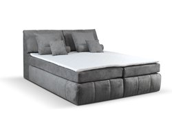 Boxspring bed escape 160x200 - met opbergruimte in hoofdbord - compleet boxspring grijs stof