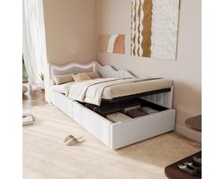 Boxspring Bed - Kinderbed Meisjes - Slaapkamer Inrichten - Met LED Verlichting - 90x200 cm - Wit
