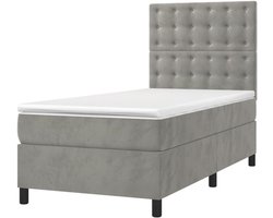 Boxspring bed - Lichtgrijs bed - Rustgevende nachtrust - Verstelbaar hoofdbord - 90 x 200 cm - Lichtgrijs