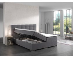 Boxspring bed Malaga 140x200 compleet bed grijs stof ' bed met opbergruimte'