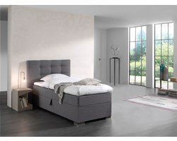 BOXSPRING BED MALAGA GRIJS 90X200 CM COMPLEET BOXSPRING MET TOPPER zetels en bedden