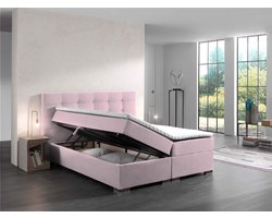 Boxspring Bed Malaga roze Velvet compleet - met opbergruimte - 120x200 cm - compleet bed - compleet boxspring met opbergruite - prinsessen bed - zetelsenbedden