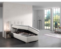 BOXSPRING BED MALAGA WIT PU 90X200 CM COMPLEET BOXSPRING MET TOPPER seats and beds