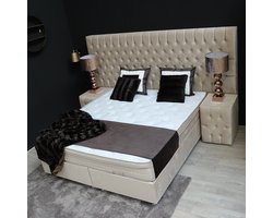 Boxspring bed met opbergruimte - 180x200 cm  Incl. 2x Nachtkastjes  velvet beige  Opbergbed Marbella
