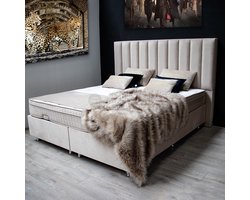 Boxspring bed met opbergruimte - 180x200 cm - opbergbed LEONAR - velvet beige - Eric Kuster stijl
