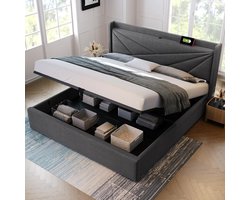 Boxspring Bed met Opbergruimte en Gestoffeerd Hoofdbord - 180x200 cm - Grijs