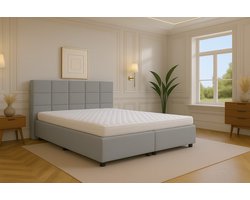 Boxspring Bed met Opbergruimte Modena 160x210 cm Lichtgrijs Luxe Pocketvering Matras Stof Gratis 2x Hoofdkussens