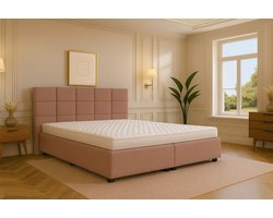 Boxspring Bed met Opbergruimte Modena 180x200 cm Bruin Luxe Pocketvering Matras Stof Gratis 2x Hoofdkussens
