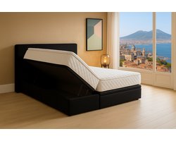 Boxspring Bed met Opbergruimte Napoli 180x200 cm zwart Luxe Pocketvering Matras Stof Gratis 2x Hoofdkussens