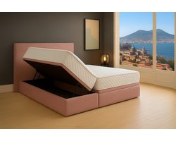 Boxspring Bed met Opbergruimte Napoli 90x200 cm Oud Roze Luxe Pocketvering Matras Stof Gratis 2x Hoofdkussens