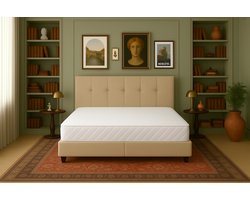 Boxspring Bed met Opbergruimte Torino 160x200 cm Luxe Pocketvering Matras Stof beige Gratis 2x Hoofdkussens