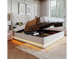 Boxspring Bed - Opbergbed Bedframe - Slaapkamer Inrichting - Met Geïntegreerde Bedbox - 140 x 200 cm - Beige