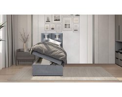 Boxspring Bed Palma met opbergruimte en Led verlichting 90x200 cm - compleet bed met storage eenpersoons