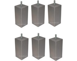 Boxspring Bedden Meubelpoten Set 6 stuks Vierkanten houten blokpoot hoogte 12 cm (M8) Alu kleur Royalmeubelcenter.nl ®