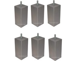 Boxspring Bedden poten Set 6 stuks Vierkanten houten hoogte 12 cm (M8) Aluminium kleur Royalmeubelcenter.nl ®