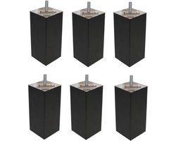 Boxspring Bedden poten Set 6 stuks Vierkanten houten hoogte 12 cm (M8) Zwart kleur Royalmeubelcenter.nl ®