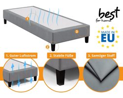 Boxspring Bedframe 90x200 cm – Luxe Hotelbed Frame Zonder Matras – Massief Houten Boxspring Onderstel met Stof Trinity Waterafstotend & UV-Bestendig Grafietgrijs – Pauwhome