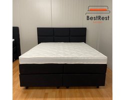 Boxspring Bestrest Bedden - 6-vaks vlak boxspring - Antraciet - 180x200cm - Inclusief HR Pocketvering matras 21cm - Tencel Topper Hybride 12cm