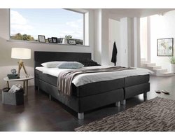 Boxspring Bravo - 120 x 200 cm - Luxe Pocketvering - Stof Zwart - Inclusief Topmatras - 2-Persoons