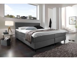 Boxspring Bravo - 140x200 - Antraciet - Bonellvering - Stof - Inclusief Topper - Bed compleet