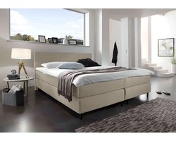 Boxspring Bravo - 140x200 - Beige - Bonellvering - Stof - Inclusief Topper - Bed compleet