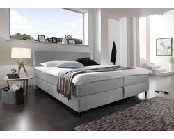 Boxspring Bravo - 180x200 - Grijs - Bonellvering - Stof - Inclusief Topper - Bed compleet