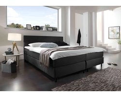 Boxspring Bravo - 180x200 - Zwart - Bonellvering - Stof - Inclusief Topper - Bed compleet