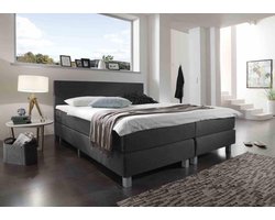 Boxspring Bravo - 200 x 200 cm - Luxe Pocketvering - Stof Antraciet - Inclusief Topmatras - 2-Persoons