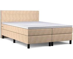Boxspring Bravo - 200 x 200 cm - Luxe Pocketvering - Stof Beige - Inclusief Topmatras - 2-Persoons