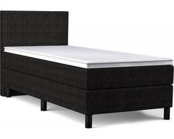 Boxspring Bravo - 80x200 - Zwart - Bonellvering - Stof - Inclusief Topper - Bed compleet