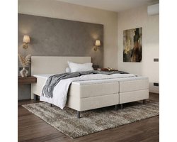 Boxspring Bravo - Luxe pocketvering - 160x210 cm - Stof Beige - Compleet inclusief Topmatras