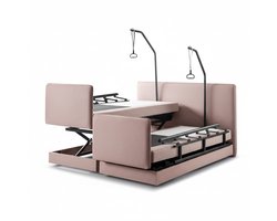 Boxspring CareLift – Hoog-Laag Bed 1-persoons Elektrisch Verstelbaar 120x200 cm – Verzorgingsbed / Seniorenbed – incl. voetbord, zijpanelen & papegaai – Oudroze