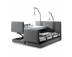 Boxspring CareLift – Hoog-Laag Bed 1-persoons Elektrisch Verstelbaar 80x220 cm – Verzorgingsbed / Seniorenbed – incl. voetbord, zijpanelen & papegaai – Antraciet