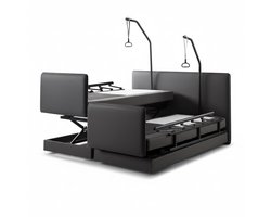 Boxspring CareLift – Hoog-Laag Bed 2-persoons Elektrisch Verstelbaar 160x200 cm – Verzorgingsbed / Seniorenbed – incl. voetbord, zijpanelen & papegaai – Antraciet lederlook