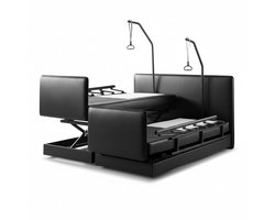 Boxspring CareLift – Hoog-Laag Bed 2-persoons Elektrisch Verstelbaar 180x200 cm – Verzorgingsbed / Seniorenbed – incl. voetbord, zijpanelen & papegaai – Gitzwart lederlook