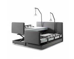 Boxspring CareLift – Hoog-Laag Bed 2-persoons Elektrisch Verstelbaar 180x200 cm – Verzorgingsbed / Seniorenbed – incl. voetbord, zijpanelen & papegaai – Antraciet
