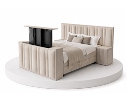 Boxspring CineLux TV-Lift - 200x200 Compleet - Met nachtkastjes - Beige - BalBedden