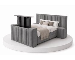 Boxspring CineLux TV-Lift - 200x220 Compleet - Met nachtkastjes - Grijs - BalBedden