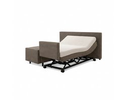 Boxspring ComfortLift – Hoog-Laag Bed 1-persoons Elektrisch Verstelbaar 120x200 cm – incl. voetbord – Verzorgingsbed / Seniorenbed – Taupe lederlook