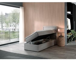 Boxspring Compleet met Opbergruimte Soro - 90x200 cm éénpersoonsbed - Grijs stof - compleet bed met storage