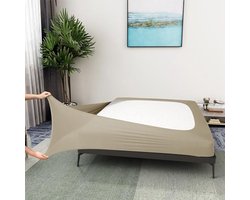 Boxspring Dekbed Queen Size - Jersey Katoen & Rekbare Ronde Bedrok voor Hotel & Thuis - Taupe