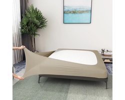 Boxspring Dekbed Queen Size - Jersey Katoen & Rekbare Ronde Bedrok voor Hotel & Thuis - Taupe