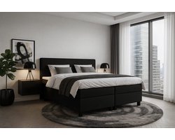 Boxspring DreamLux - 160x200 Compleet - Zwart Glad - Puntrust Bedden