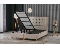 boxspring ecce- 160X200- taupe/beige- zonder matras- met opbergruimte