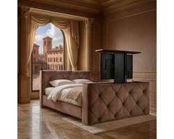 Boxspring Ferrera met voetbord TV-lift 200x200 cm Donkerbruin