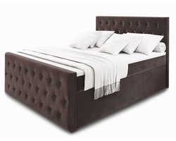 Boxspring FONDI 140x200 cm met matras en topper, bedkasten - Bruin